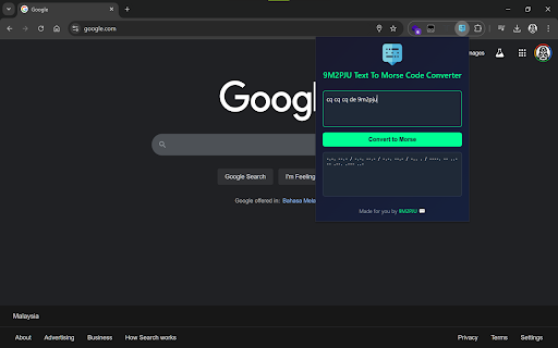 9M2PJU Text To Morse Code Converter from Chrome web store to be run with OffiDocs Chromium online 9M2PJU Text To Morse Code Converter from Chrome web store to be run with OffiDocs Chromium online
