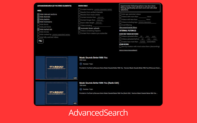 AdvancedSearch for YouTube from Chrome web store to be run with OffiDocs Chromium online AdvancedSearch for YouTube from Chrome web store to be run with OffiDocs Chromium online