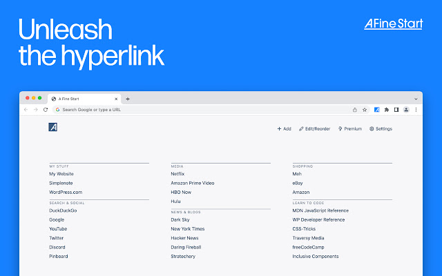 A Fine Start minimal new tab page from Chrome web store to be run with OffiDocs Chromium online A Fine Start minimal new tab page from Chrome web store to be run with OffiDocs Chromium online