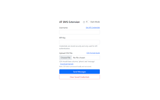 AfricasTalking SMS Sender Pro from Chrome web store to be run with OffiDocs Chromium online AfricasTalking SMS Sender Pro from Chrome web store to be run with OffiDocs Chromium online