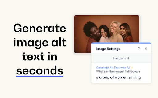 AI Alt Text for Wix from Chrome web store to be run with OffiDocs Chromium online AI Alt Text for Wix from Chrome web store to be run with OffiDocs Chromium online
