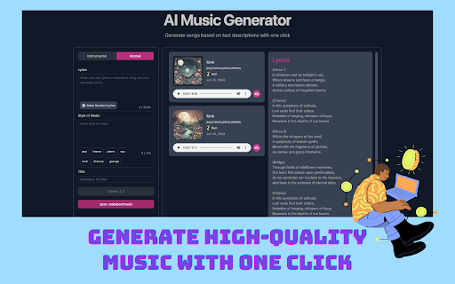 AI Music Generator from Chrome web store to be run with OffiDocs Chromium online AI Music Generator from Chrome web store to be run with OffiDocs Chromium online