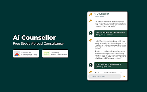 AI Study Abroad Counsellor from Chrome web store to be run with OffiDocs Chromium online AI Study Abroad Counsellor from Chrome web store to be run with OffiDocs Chromium online