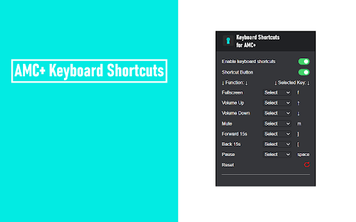 AMC+ Hotkeys: Keyboard Shortcuts from Chrome web store to be run with OffiDocs Chromium online AMC+ Hotkeys: Keyboard Shortcuts from Chrome web store to be run with OffiDocs Chromium online