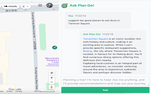 Ask Plan Go! for Google Maps from Chrome web store to be run with OffiDocs Chromium online Ask Plan Go! for Google Maps from Chrome web store to be run with OffiDocs Chromium online