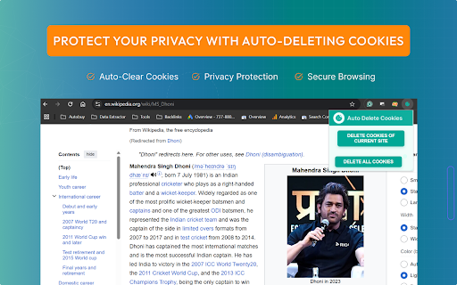 Auto Delete Cookies from Chrome web store to be run with OffiDocs Chromium online Auto Delete Cookies from Chrome web store to be run with OffiDocs Chromium online