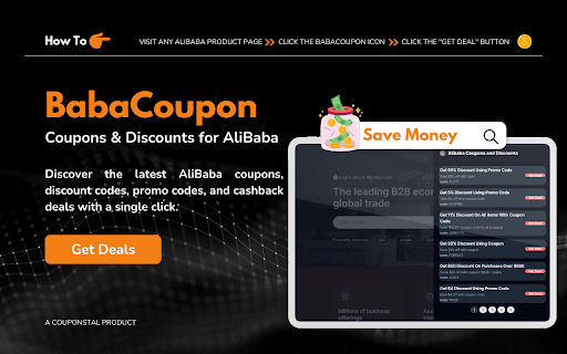 BabaCoupon Coupons Discounts for AliBaba from Chrome web store to be run with OffiDocs Chromium online BabaCoupon Coupons Discounts for AliBaba from Chrome web store to be run with OffiDocs Chromium online