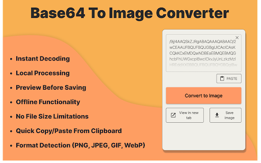 Base64 To Image from Chrome web store to be run with OffiDocs Chromium online Base64 To Image from Chrome web store to be run with OffiDocs Chromium online