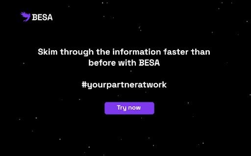 BESA Your partner at work from Chrome web store to be run with OffiDocs Chromium online BESA Your partner at work from Chrome web store to be run with OffiDocs Chromium online