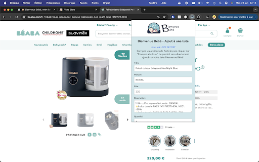 Bienvenue Bébé Ajout à mes listes from Chrome web store to be run with OffiDocs Chromium online Bienvenue Bébé Ajout à mes listes from Chrome web store to be run with OffiDocs Chromium online