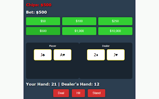 Blackjack Game from Chrome web store to be run with OffiDocs Chromium online Blackjack Game from Chrome web store to be run with OffiDocs Chromium online