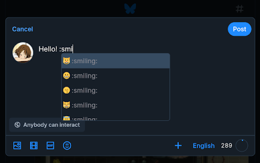 Bluesky Emoji from Chrome web store to be run with OffiDocs Chromium online Bluesky Emoji from Chrome web store to be run with OffiDocs Chromium online