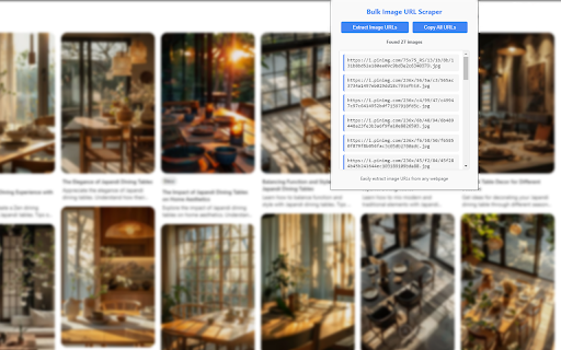 Bulk Image URL Scraper from Chrome web store to be run with OffiDocs Chromium online Bulk Image URL Scraper from Chrome web store to be run with OffiDocs Chromium online