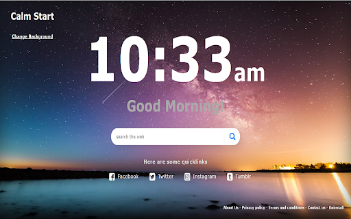 Calm Start Tabs from Chrome web store to be run with OffiDocs Chromium online Calm Start Tabs from Chrome web store to be run with OffiDocs Chromium online