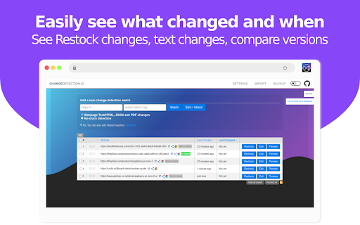 Changedetection.io Website Monitor from Chrome web store to be run with OffiDocs Chromium online Changedetection.io Website Monitor from Chrome web store to be run with OffiDocs Chromium online