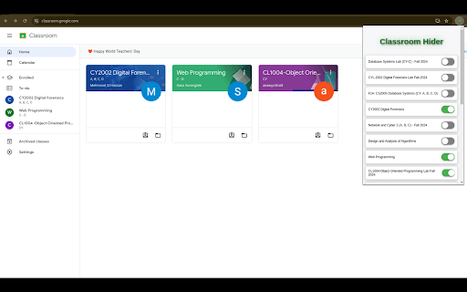 Classroom Hider from Chrome web store to be run with OffiDocs Chromium online Classroom Hider from Chrome web store to be run with OffiDocs Chromium online