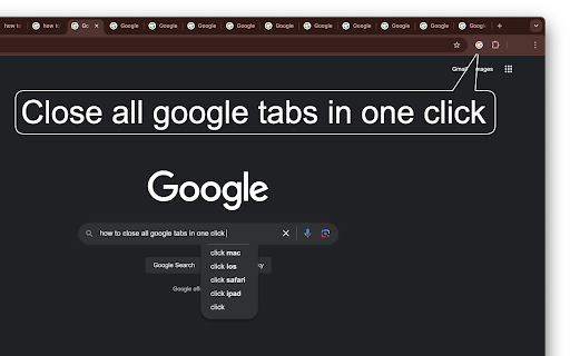 Close All Google Tabs from Chrome web store to be run with OffiDocs Chromium online Close All Google Tabs from Chrome web store to be run with OffiDocs Chromium online