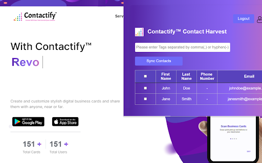 Contactify Contact Harvest from Chrome web store to be run with OffiDocs Chromium online Contactify Contact Harvest from Chrome web store to be run with OffiDocs Chromium online
