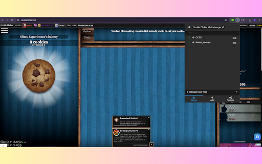 Cookie Clicker Mod Manager v2 from Chrome web store to be run with OffiDocs Chromium online Cookie Clicker Mod Manager v2 from Chrome web store to be run with OffiDocs Chromium online