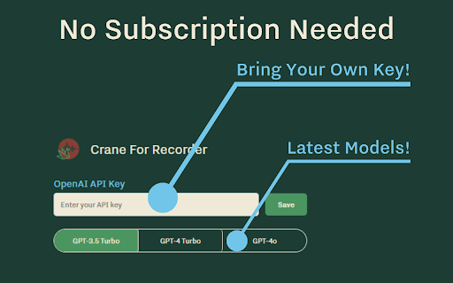Crane For Recorder from Chrome web store to be run with OffiDocs Chromium online Crane For Recorder from Chrome web store to be run with OffiDocs Chromium online