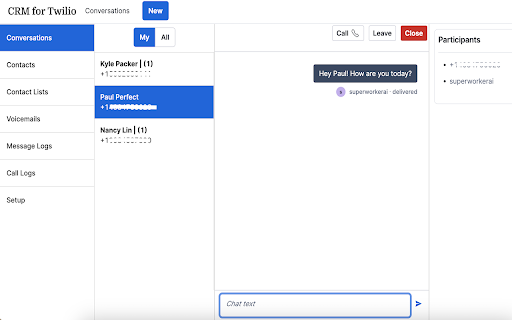 CRM for Twilio from Chrome web store to be run with OffiDocs Chromium online CRM for Twilio from Chrome web store to be run with OffiDocs Chromium online