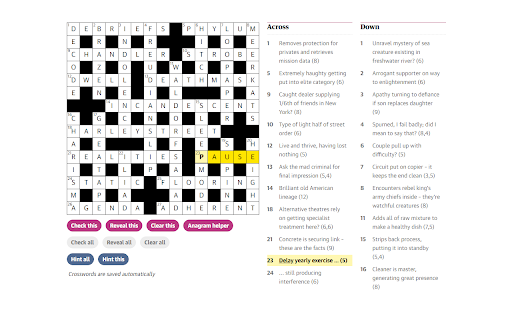 Cryptic Crossword Hints from Chrome web store to be run with OffiDocs Chromium online Cryptic Crossword Hints from Chrome web store to be run with OffiDocs Chromium online
