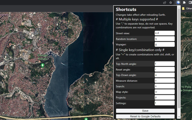 Custom Shortcuts for Google Earth Web from Chrome web store to be run with OffiDocs Chromium online Custom Shortcuts for Google Earth Web from Chrome web store to be run with OffiDocs Chromium online