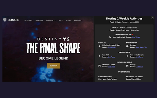 Destiny 2 Weekly Reset from Chrome web store to be run with OffiDocs Chromium online Destiny 2 Weekly Reset from Chrome web store to be run with OffiDocs Chromium online