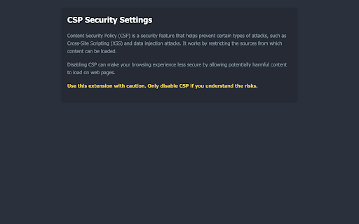 Disable Content Security Policy (CSP) from Chrome web store to be run with OffiDocs Chromium online Disable Content Security Policy (CSP) from Chrome web store to be run with OffiDocs Chromium online
