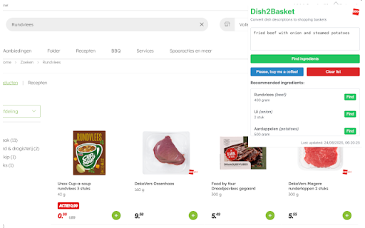Dish2Basket from Chrome web store to be run with OffiDocs Chromium online Dish2Basket from Chrome web store to be run with OffiDocs Chromium online