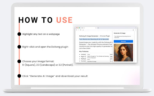 Doitong AI Text to Image Generator (Like ChatGPT for Images) from Chrome web store to be run with OffiDocs Chromium online Doitong AI Text to Image Generator (Like ChatGPT for Images) from Chrome web store to be run with OffiDocs Chromium online