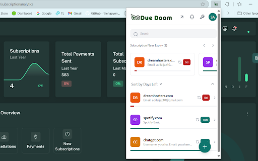 DueDoom Subscription Manager from Chrome web store to be run with OffiDocs Chromium online DueDoom Subscription Manager from Chrome web store to be run with OffiDocs Chromium online