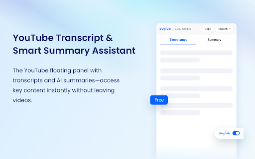 DupDub: YouTube Video Transcript Summary Tool from Chrome web store to be run with OffiDocs Chromium online DupDub: YouTube Video Transcript Summary Tool from Chrome web store to be run with OffiDocs Chromium online