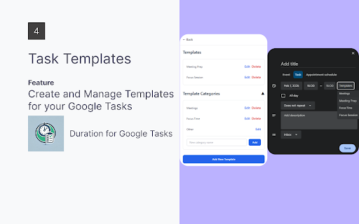 Duration for Google Tasks from Chrome web store to be run with OffiDocs Chromium online Duration for Google Tasks from Chrome web store to be run with OffiDocs Chromium online