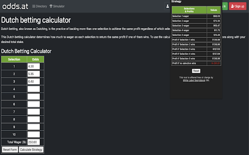 Dutch betting calculator from Chrome web store to be run with OffiDocs Chromium online Dutch betting calculator from Chrome web store to be run with OffiDocs Chromium online