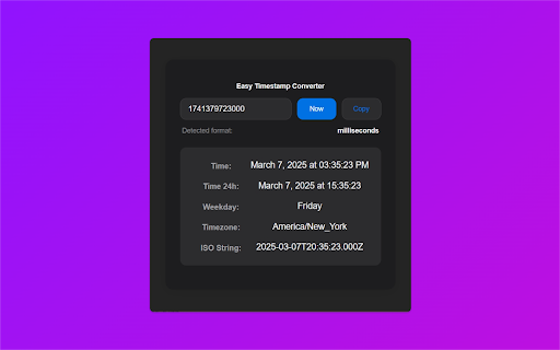 Easy Timestamp Converter from Chrome web store to be run with OffiDocs Chromium online Easy Timestamp Converter from Chrome web store to be run with OffiDocs Chromium online
