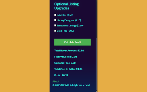 eBay Profit Calculator from Chrome web store to be run with OffiDocs Chromium online eBay Profit Calculator from Chrome web store to be run with OffiDocs Chromium online