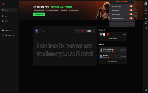 Faceit UI Cleaner from Chrome web store to be run with OffiDocs Chromium online Faceit UI Cleaner from Chrome web store to be run with OffiDocs Chromium online