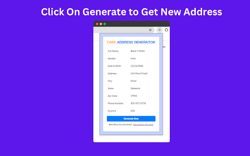 Fake Address Generator from Chrome web store to be run with OffiDocs Chromium online Fake Address Generator from Chrome web store to be run with OffiDocs Chromium online