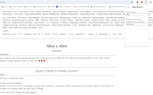 Fanfic Name Substitution from Chrome web store to be run with OffiDocs Chromium online Fanfic Name Substitution from Chrome web store to be run with OffiDocs Chromium online