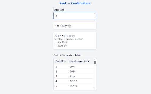 Feet to Centimeters Converter Chrome Extension from Chrome web store to be run with OffiDocs Chromium online Feet to Centimeters Converter Chrome Extension from Chrome web store to be run with OffiDocs Chromium online