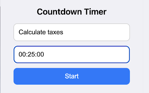 Focus Countdown from Chrome web store to be run with OffiDocs Chromium online Focus Countdown from Chrome web store to be run with OffiDocs Chromium online
