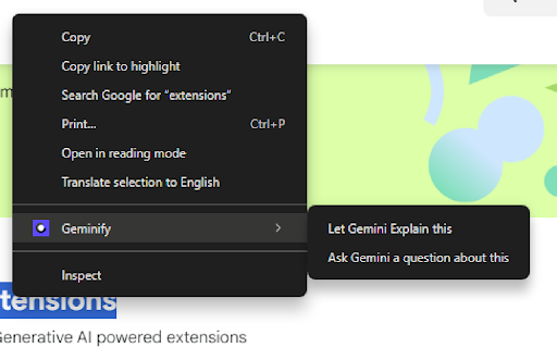 Geminify from Chrome web store to be run with OffiDocs Chromium online Geminify from Chrome web store to be run with OffiDocs Chromium online