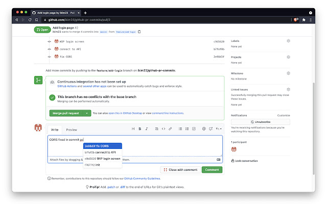 Github Pull Request Commits from Chrome web store to be run with OffiDocs Chromium online Github Pull Request Commits from Chrome web store to be run with OffiDocs Chromium online