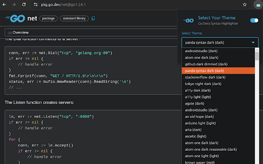 Go Docs Syntax Highlighter from Chrome web store to be run with OffiDocs Chromium online Go Docs Syntax Highlighter from Chrome web store to be run with OffiDocs Chromium online