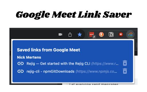Google Meet Link Saver from Chrome web store to be run with OffiDocs Chromium online Google Meet Link Saver from Chrome web store to be run with OffiDocs Chromium online