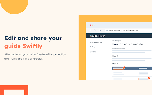 Guide Creator by HubSpot from Chrome web store to be run with OffiDocs Chromium online Guide Creator by HubSpot from Chrome web store to be run with OffiDocs Chromium online