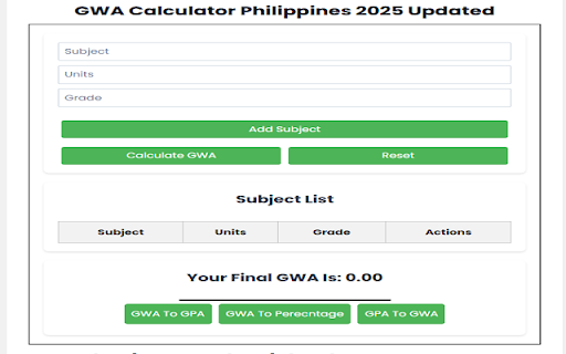 GWA Calculator from Chrome web store to be run with OffiDocs Chromium online GWA Calculator from Chrome web store to be run with OffiDocs Chromium online