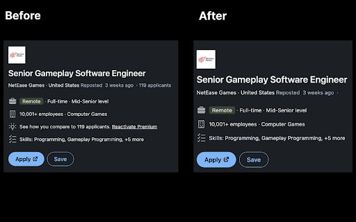 Hide LinkedIn Applicants from Chrome web store to be run with OffiDocs Chromium online Hide LinkedIn Applicants from Chrome web store to be run with OffiDocs Chromium online