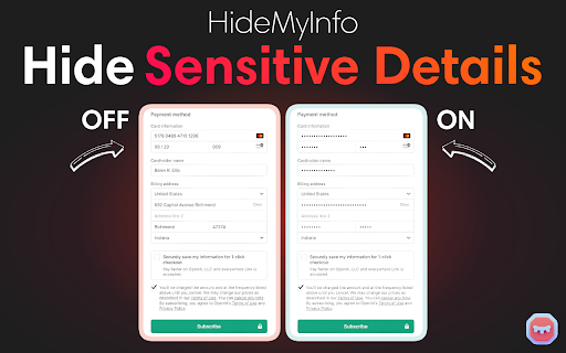 HideMyInfo Hide Sensitive Details from Chrome web store to be run with OffiDocs Chromium online HideMyInfo Hide Sensitive Details from Chrome web store to be run with OffiDocs Chromium online